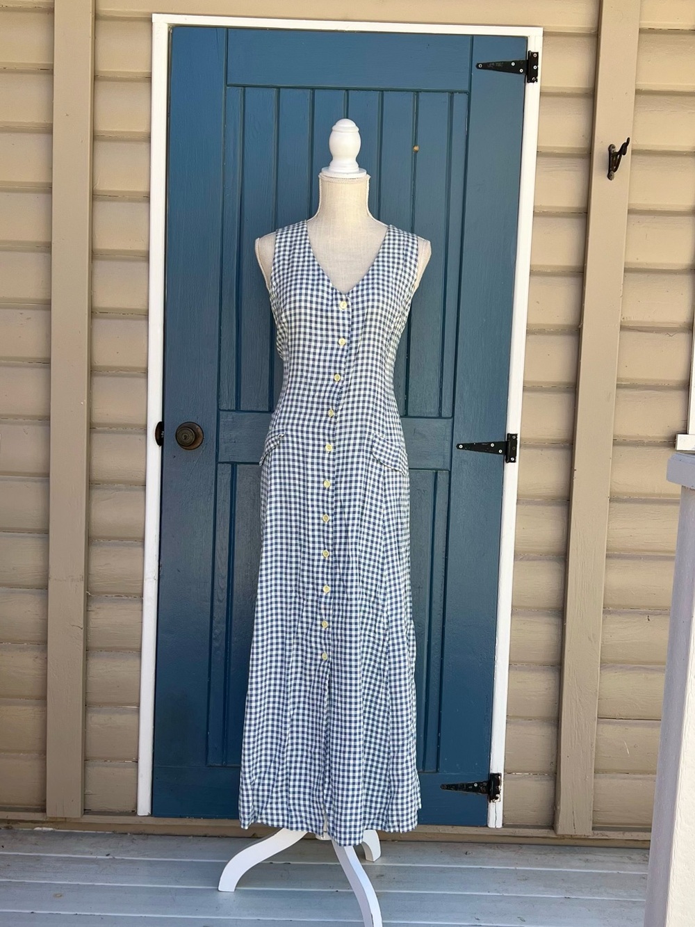 1980s-1990s CLUES COLLECTION, New York, Paris, Blue and White Gingham Women’s L